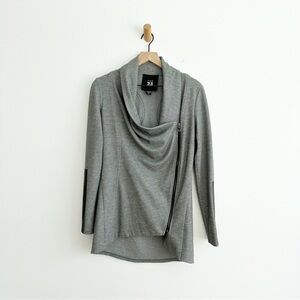 Red 23 Lamb Leather Patch Asymmetrical Zip Cardigan Jacket Grey Women’s Size XS